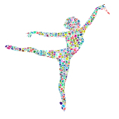 A colorful dancer dances with a pen in her hand