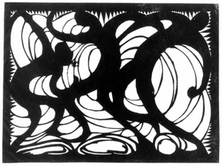 Black and white graphic of silhouettes of dancers in poses