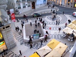 A view of the busy Chiado Square in Lisbon