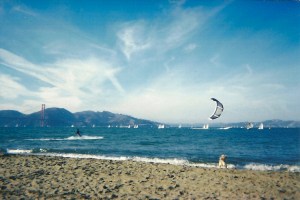 Kiteboarding at Crissy Field in San Francisco Bay